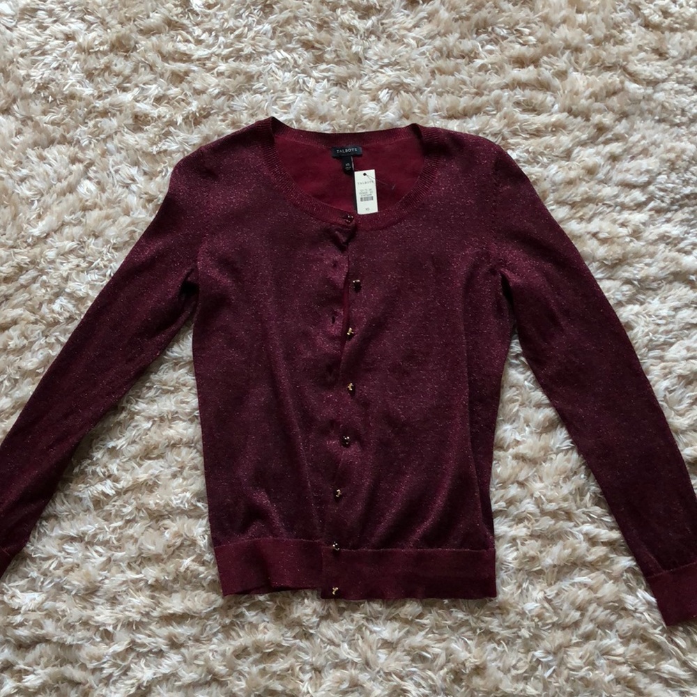 Talbots Maroon Metallic Thread Cardi - NWT